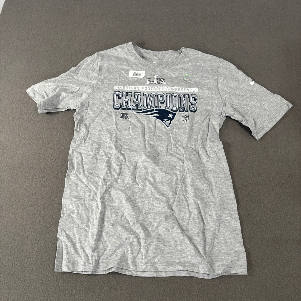 Nike New England Patriots AFC Champions Shirt Mens Size XL Gray NFL 820157057241